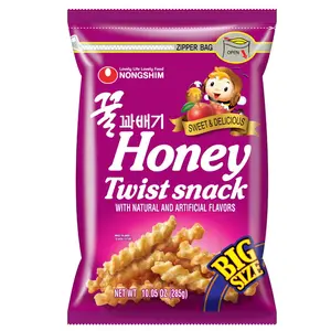 Nongshim Honey Twist Snack 10.05oz Resealable Bag | Sweet Crispy Korean Twisted Crinkle Snack with Acacia Honey | Crunchy Kids & Family Treat, Big Size Pack, Ready-to-Eat Snack