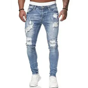 Men's Regular Fit Ripped Jeans, Casual Comfy Slim-fitting Denim Pants For Daily Wear, Fashion Men's Bottoms For All Seasons