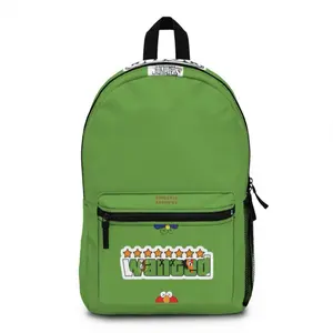 Erractic Artistry Backpack - Green Wanted Design with Star Accents and Zipper Closure