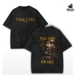 washed cotton,Drake "Take Care" Acid Washed T-Shirt & Tanktop – Y2K Retro Vintage rap Music Graphic Tee, Oversized Unisex Soft Cotton Streetwear, Fan Lover Gift OT7 LP3