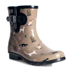 Nomad Taupe Cats Rain Bootie - Droplet