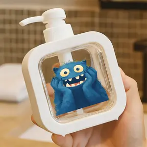 Blue Furry Monster Pump Dispenser - Refillable Soap/Detergent Container with Cute Spiky Hair Design, Perfect for Bathroom & Kitchen, Easy One-Touch Pump - Fun & Functional Decor