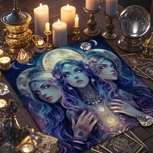 1 Piece Mysterious witch decorated Tarot tablecloth, altar astrology ritual reading cloth, retro-style creative polyester tablecloth, a gift for Tarot enthusiasts, party games and event supplies.