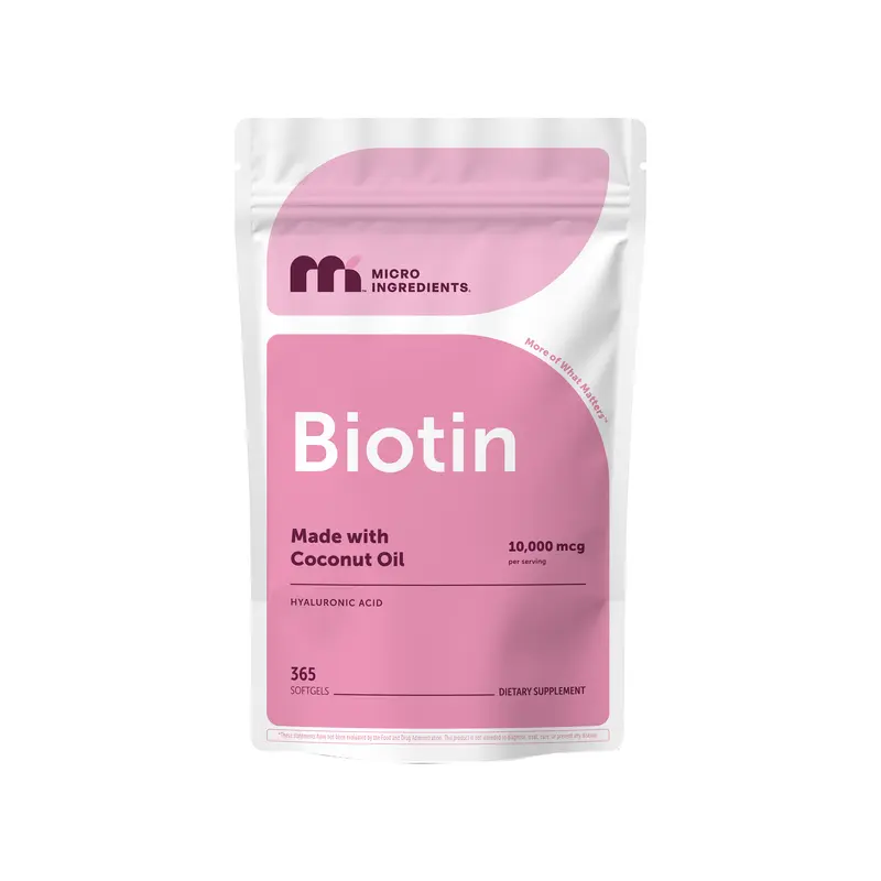 Micro Ingredients Biotin 10,000mcg w/Hyaluronic Acid 25mg | 365 Virgin Coconut Oil Softgels, Supports Healthy Hair, Skin & Nails