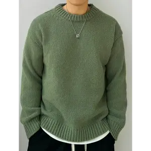 Mens Cozy Solid Knitted Long Sleeve Crew Neck Pullover Sweater - Soft, Breathable, and Warm for Fall and Winter - Casual, Versatile, and Timeless Fashion Essential