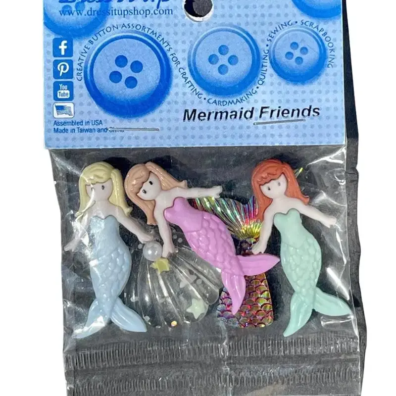 Mermaid Friends Buttons - Creative Assortment for Crafting Sewing & Scrapbooking -