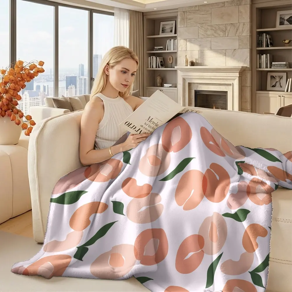 1pcs Peach Design Pattern Milk Fleece Blanket, All- Season Use| Suitable For Various Occasions| Sofa, Bed, Office, Travel, Pets, Etc. Warm And Comfortable| Soft And Skin- Friendly, Multiple Sizes Available, 2D Printing