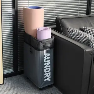 Rolling Yoga Mat Storage Basket, Foldable Laundry Hamper with Wheels, Large Capacity Fabric Bin for Fitness Gear, Home Organizer for Small Spaces