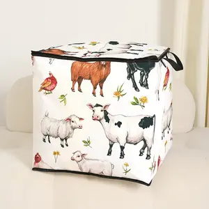 Cute Cow Print Blanket Storage Bag for Kids, Practical and Stylish Bedtime Organizer, Durable Material with Easy Carry Handles, Perfect for Home Use and Toy Storage