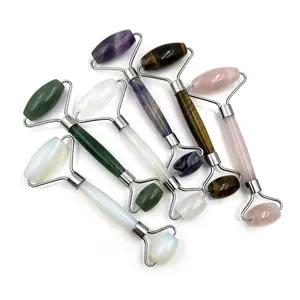 Jade Roller Pink Crystal Roller Beauty Instrument Amethyst Roller Massager Jade Push Facial Beauty Massage Stick