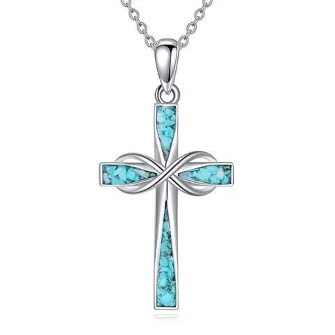 Cross Necklace Silver Origami Turquoise Cross Pendant Necklace Religious Jewelry Gifts For Women Men
