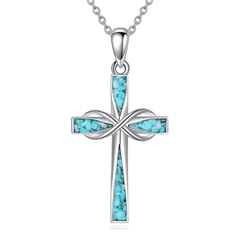 Cross Necklace Silver Origami Turquoise Cross Pendant Necklace Religious Jewelry Gifts For Women Men