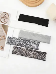 5pcs Vintage Elegant Leopard Print Soft Fabric Hair Bands, Sweat-Absorbent Elastic Hair Bands for Daily Use and Sports, Sweat Wicking Headband, Workout Headband, Elastic Headbands, Sweat Absorbing Headband, Workout Hairband