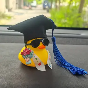 Graduation Duck Decor with Cap Tassel Gown Glasses Bouquet Car Dashboard Ornament Student Gift for Graduation Season