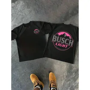220g 100% Cotton 1Pcs Men's Casual Comfortable Double - Sided Digital Print T - Shirt Busch Light Logo Style