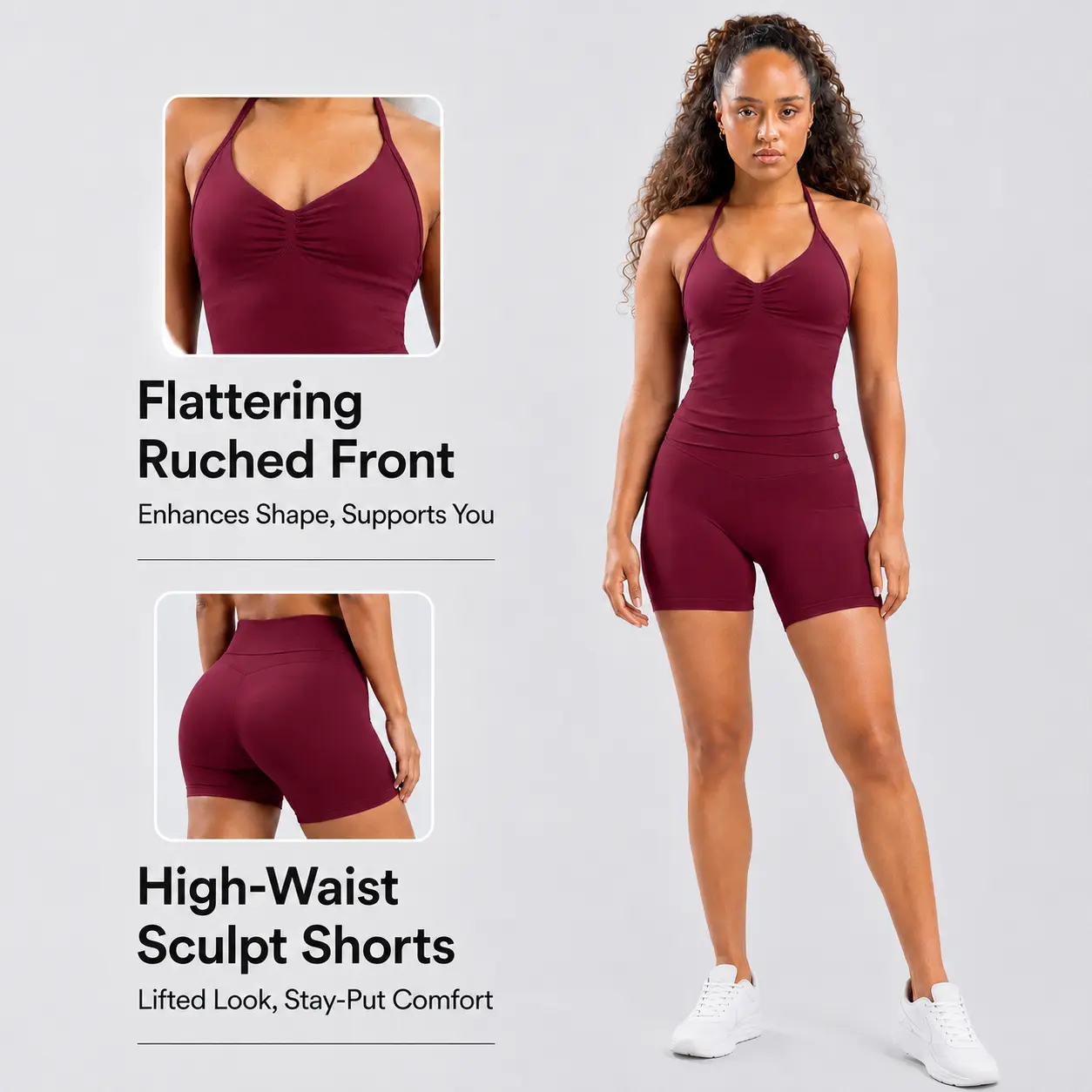 Women’s Sculpting Seamless Activewear Set, Butt Lifting High Waist Leggings & Ruched Yoga Top, Comfortable Stretch Workout Clothes for Gym, Pilates & Daily Wear