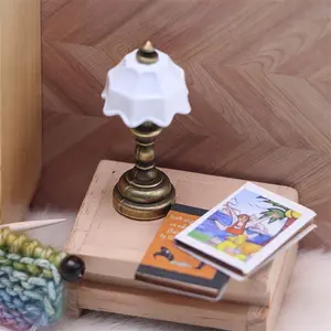 2pcs  Dollhouse Mini Vintage Metal Desk Lamp Model, Miniature Home Scene Light Prop, Simulated Bedroom Nightstand Lamp, Tiny House Decor, Pocket Scene DIY Small Part