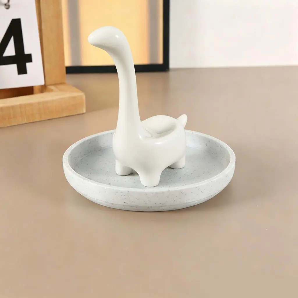Awsaccy Dinosaur Ring Holder with Circular Dish, 3D Printed Farmhouse Bohemian Style Jewelry Organizer, Organizer Unit, Bathroom Office Home Decor