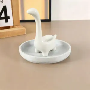 Awsaccy Dinosaur Ring Holder with Circular Dish, 3D Printed Farmhouse Bohemian Style Jewelry Organizer, Organizer Unit, Bathroom Office Home Decor
