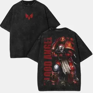 Warhammer 40K Blood Angels Gothic Vintage Washed Unisex Graphic Tees, shirts Men Gifts, Gift For Wargame Fan 90s graphic tees Menswear Cotton Fabric