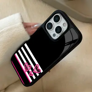 A simple striped pink heart pattern phone case, TPU material with a skin-friendly non-slip feel, suitable for iPhone 17/16/15/14/13/12/11 E PRO PROMAX PLUS AIR, an ideal gift for friends and family, FGBGBL11
