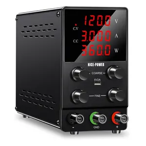 Adjustable Dc Power Supply 120v 3a 360w, Laboratory Power Supply with 4-Digit Display, USB 5v 2a Interface, 4 Knobs for Fine Adjustment, Dc Voltage Converter