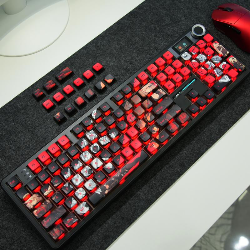 Aula Phantom Heat OEM Pudding Keycaps 119 Keys | Red & Black PBT+PC Backlit Keycap Set for 61/68/75/87/98/104 Layout Mechanical keyboard Includes Compatibility Keys 5-Side Dye-Sublimated Legends 4-Side Black Translucent Pudding Design Gaming Accessoies