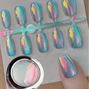 Aurora Color Changing Nail Powder, Neon DIY Nail Art Decor, Optical Illusion Nail Powder, 0.3g Piece, Manicure Supplies