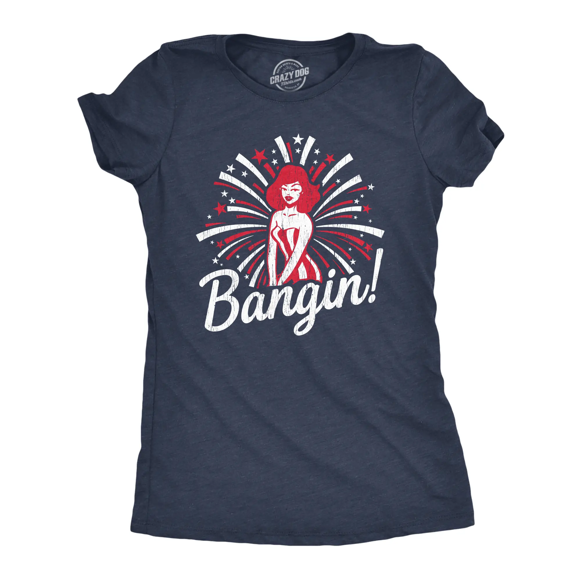 Womens Bangin T Shirt Funny 4th of July Independence Day Fireworks Patriotic Graphic Tee Funny Womens T Shirts Cute Vintage Fashion Casual Ladies T-Shirt Gift Patriotic Tops for Women Women's Novelty Tees Navy
