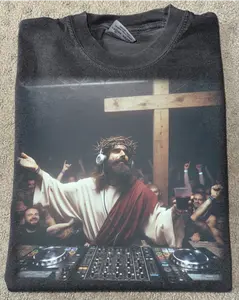 Funny JESUS At The Party CrewNeck Graphic T-shirt, Vintage 90's Music Comfort Colors Tee Gift For Boyfriend Menswear Top Streetwear