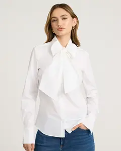 Express Stretch Cotton Poplin Tie Neck Essential Shirt