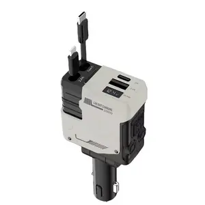 100w Four-In-One Retractable Car Charger Adapter with Type-C Fast Charging Cable, Compatible with iPhone Android Devices