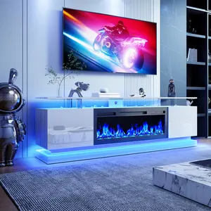 TV Stand for TVs up to 80'' with Electric Fireplace, Modern TV Console Cabinet, 70'' W Media Console with LED Lights, High Gloss
