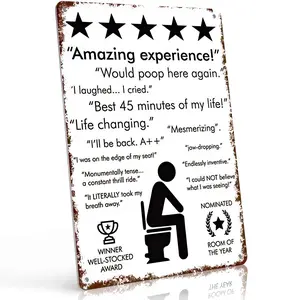 "Would Poop Here Again" 8x12 Inch Aluminum Metal Sign - Hilarious 5-Star Bathroom Review Wall Decor for Powder Room, Guest Bath, and Man Cave - Retro Vintage Tin Poster with Sarcastic Toilet Humor - Durable, Weatherproof, and Easy to Hang