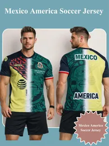 Mexico Club America Soccer Jersey, Men's Football Shirt, Mexico National Team, Las Aguilas, Casual Cartoon Pattern, Fitted Short Sleeve, Lightweight Jersey