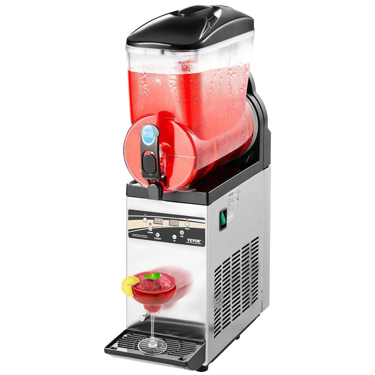 VEVOR X-150 Commercial Slush Maker, 15L Food-Grade SS Tank Frozen Drink Machine, Anti-Drip Faucet, 60-Cup Capacity, 59.52 lbs, 8.07x21.06x31.89 in, All-Season Use for Restaurants, Cafe & Home