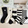 Women's 5 Pairs Colorblock Stripped & Star Print Crew Socks, Sock Set, Casual Stylish Socks, Casual Moisture Wicking Socks, Soft Comfy Breathable Socks for All Seasons Daily Wear