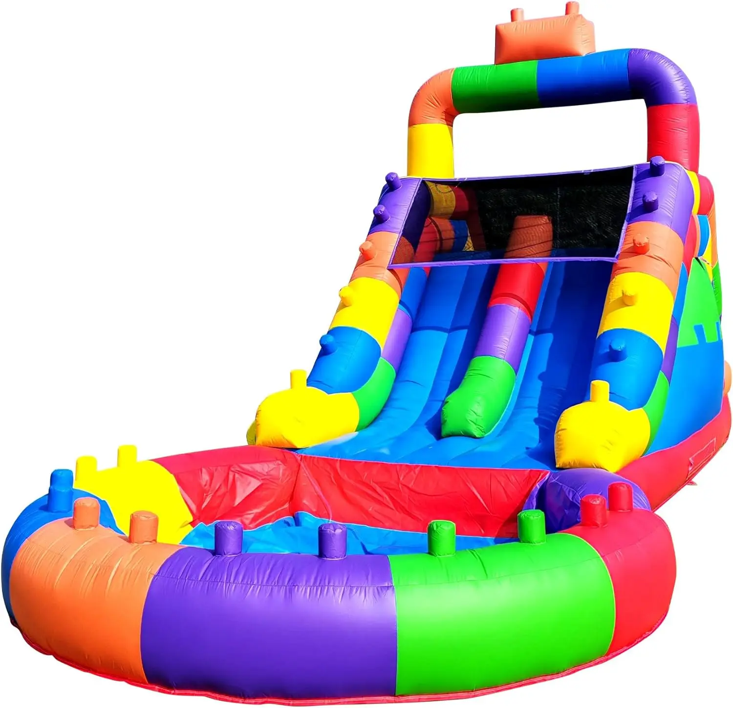 26FT Block Party Inflatable Water Slide for Adults Kids, Commercial Grade Double Lane Racing PVC with 1100W Blower & Splash Pool, Heavy Duty Blow Up Waterslide for Backyard Outdoor Summer Fun