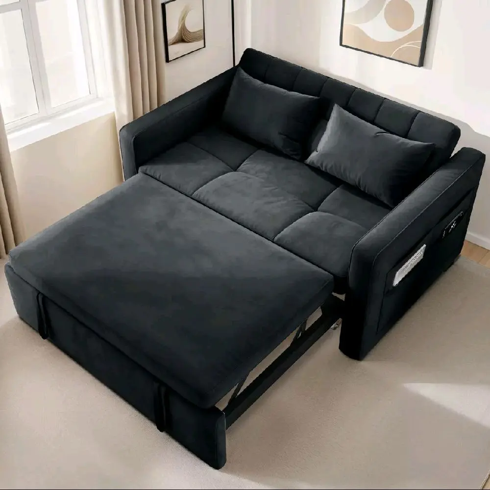 55" 3 in 1 Convertible Sleeper Sofa Bed Velvet Loveseat Pull Out Sofa Bed Couch