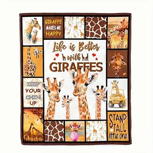 1Pc Cute Giraffe Pattern Flannel Blanket, Gift Blanket For Family And Friends, Nap Blanket, Cover Blanket, Sofa Blanket Camping Travel Multi-Purpose Blanket