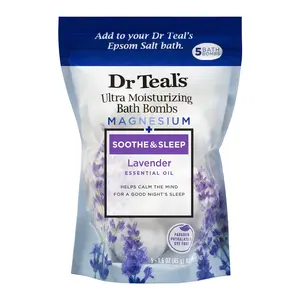Dr Teal's Ultra Moisturizing Bath Bombs Soothe & Sleep with Lavender 5 Ct PDC Wellness Nourishing Jojoba & Sunflower Oils Foaming Bath Bombs
