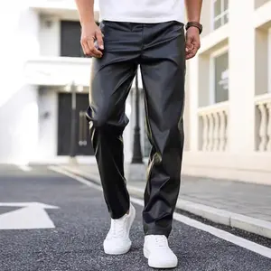 Men's Motorcycle Riding Leather Pants Straight PU Leather Pants