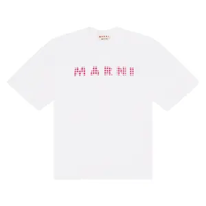 Checked Marni Logo Tee | White