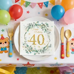 20Pcs Eucalyptus-themed 40th Birthday Party Napkins, suitable for anniversary celebrations, birthday parties, coming-of-age ceremonies, afternoon tea garden parties, and wedding season decorations