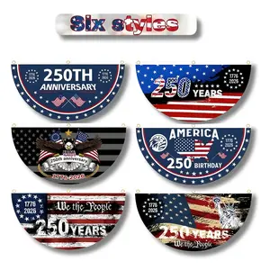 (1 Piece Only) 6 Styles of 250th Anniversary USA Semicircle Flag Banner, 1776-2026 Fan Flags, 2 Ply Year American Anniversary Flag for Wall, Front Door, Porch, Fence, Outdoor Decorations