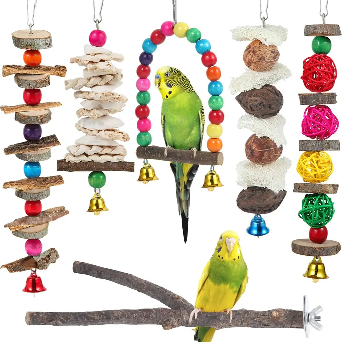 Bird Perch Bird Toys Parakeet Toys,Bird Cage Accessories Wooden  Toys Perch Stand for Parrot Conure Cockatiel Lovebird Parrotlet Budgie Finches and Other Small to Medium Sized Birds