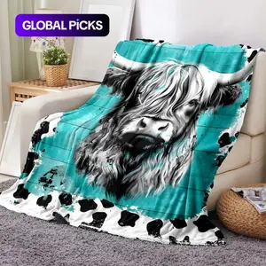 Cow Puzzle Pattern Flannel Blanket, 1 Count Soft Warming Bedding Blanket with Storage Bag, Comfy Lightweight Bedding for Halloween Decor #GLOBAL PICKS