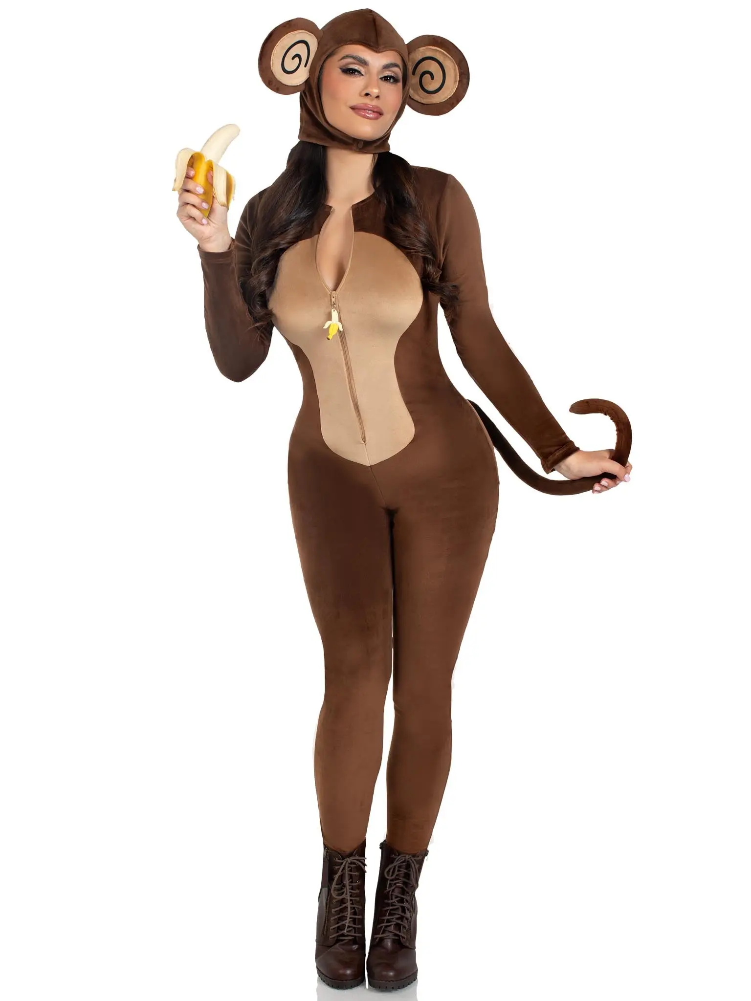 Leg Avenue Women's Cheeky Monkey Halloween Costume, Ultra-Soft Velvet Clothes with Banana & Ear Accents