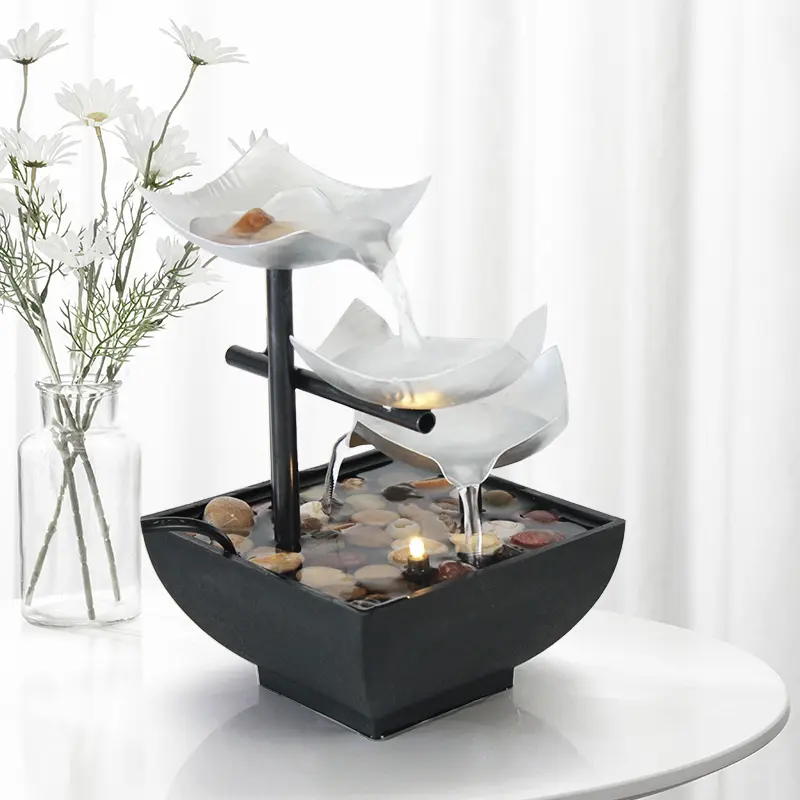 Tabletop Rockery Water Fountain - Plastic Traditional Feng Shui Zen Garden Ornament with USB Plug, ABS Material, Air Humidifying Effects, 13x16x19 cm Home Supplies, Interior Decoration Accessories, Pet-Safe Home Decor Craft Gift