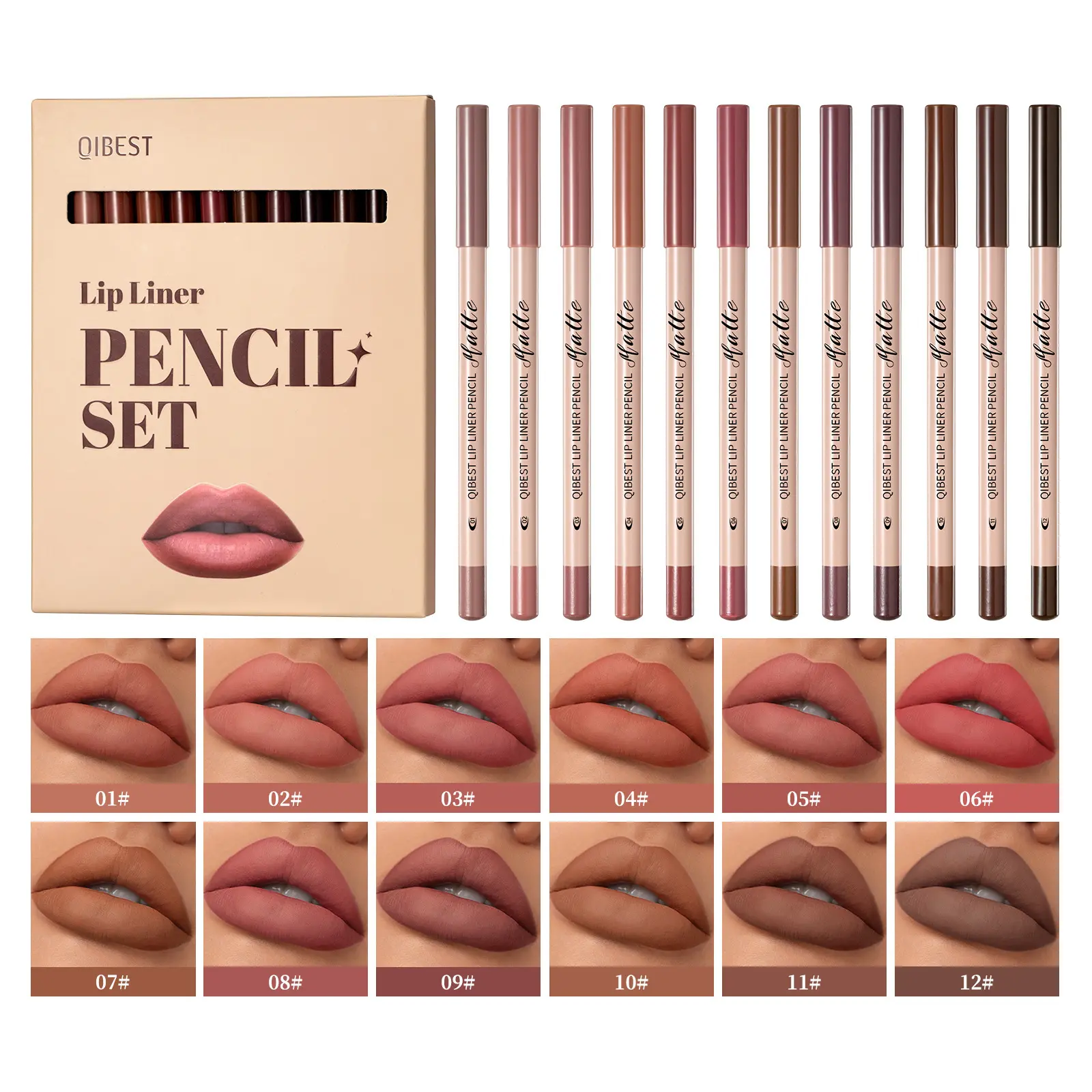 12-Piece Matte Lip Liner Pencil Set with Long-Lasting Velvet Finish, Makeup Lipliner, Various Colors for Daily Makeup and Beauty Essentials, Matte Lip Liner Kit, Lippie Pencils